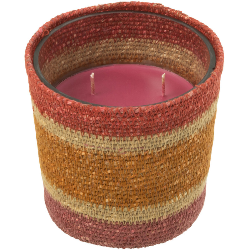 Bougie ethnique chic Mélange floral Tender Rose 45 H Rotin Rouge bordeaux Tressé Verre Cire Flamia 