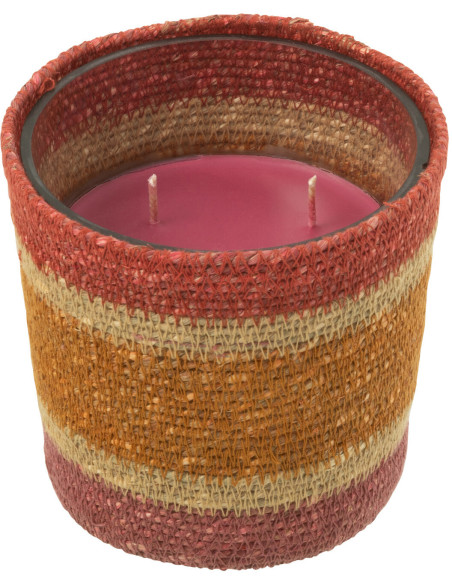 Bougie ethnique chic Mélange floral Tender Rose 45 H Rotin Rouge bordeaux Tressé Verre Cire Flamia 