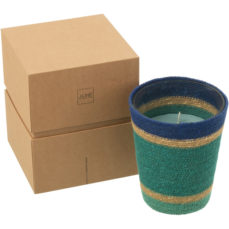 Grande Bougie ethnique chic Mélange frais Seaside Bliss 75 H Rotin Bleu azur Tressé Verre Cire Flamia 