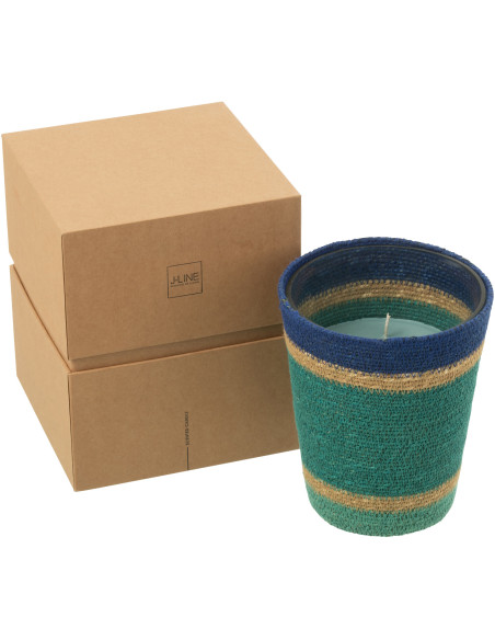 Grande Bougie ethnique chic Mélange frais Seaside Bliss 75 H Rotin Bleu azur Tressé Verre Cire Flamia 
