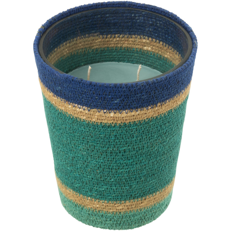 Grande Bougie ethnique chic Mélange frais Seaside Bliss 75 H Rotin Bleu azur Tressé Verre Cire Flamia 