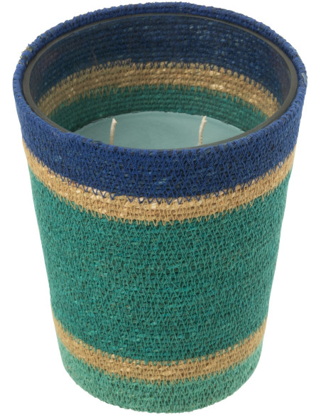Grande Bougie ethnique chic Mélange frais Seaside Bliss 75 H Rotin Bleu azur Tressé Verre Cire Flamia 