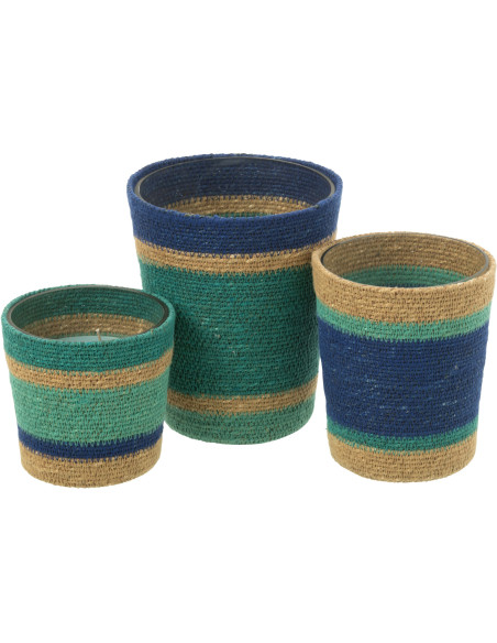 Grande Bougie ethnique chic Mélange frais Seaside Bliss 75 H Rotin Bleu azur Tressé Verre Cire Flamia 