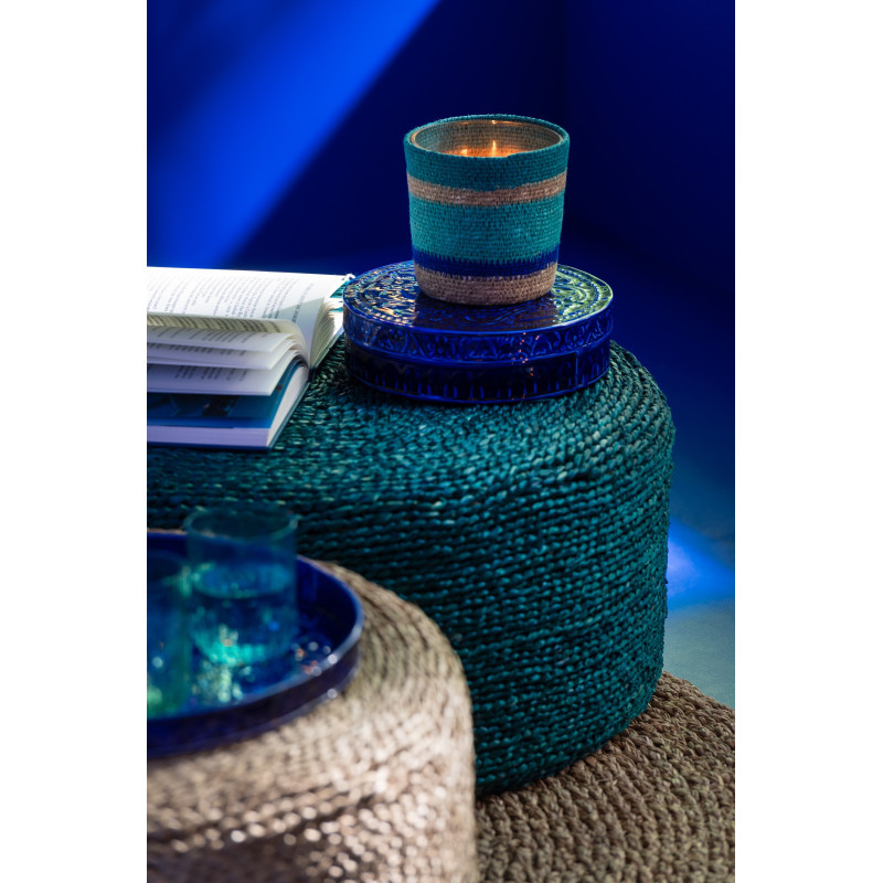 Grande Bougie ethnique chic Mélange frais Seaside Bliss 75 H Rotin Bleu azur Tressé Verre Cire Flamia 