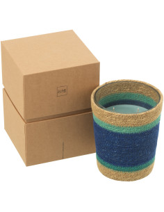 Bougie ethnique chic Mélange frais Seaside Bliss 55 H Rotin Bleu azur Tressé Verre Cire Flamia 