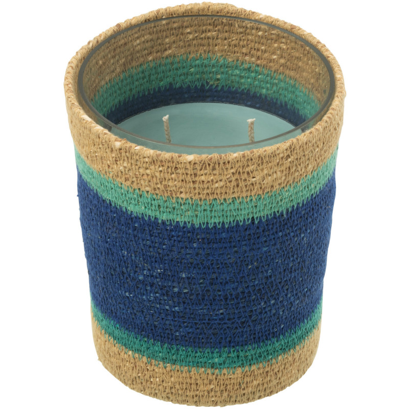 Bougie ethnique chic Mélange frais Seaside Bliss 55 H Rotin Bleu azur Tressé Verre Cire Flamia 
