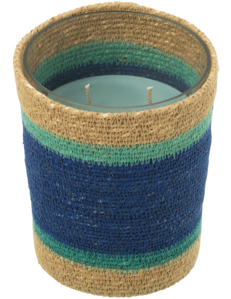 Bougie ethnique chic Mélange frais Seaside Bliss 55 H Rotin Bleu azur Tressé Verre Cire Flamia 
