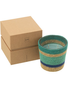 Bougie ethnique chic Mélange frais Seaside Bliss 45 H Rotin Bleu azur Tressé Verre Cire Flamia 