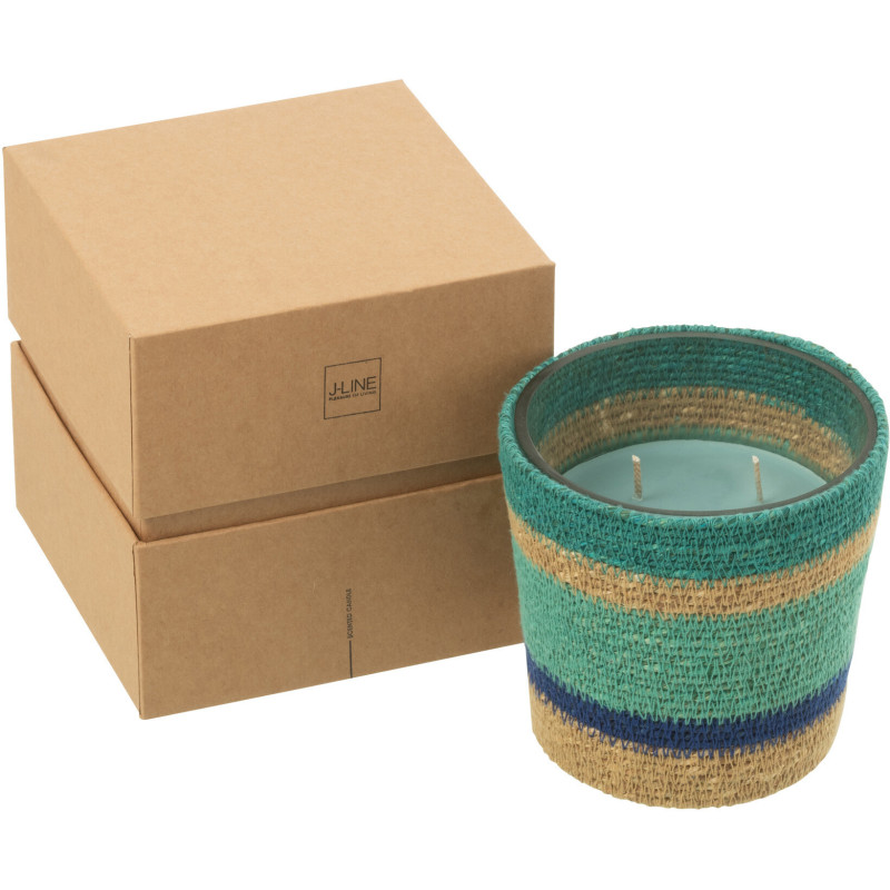 Bougie ethnique chic Mélange frais Seaside Bliss 45 H Rotin Bleu azur Tressé Verre Cire Flamia 