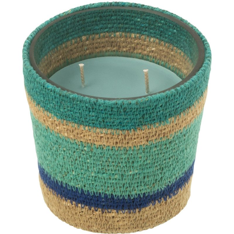Bougie ethnique chic Mélange frais Seaside Bliss 45 H Rotin Bleu azur Tressé Verre Cire Flamia 