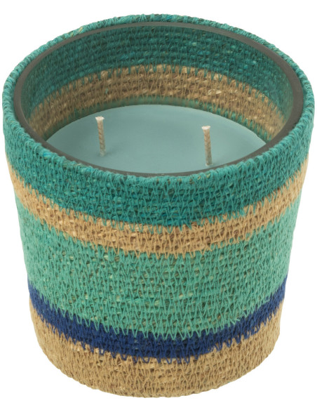 Bougie ethnique chic Mélange frais Seaside Bliss 45 H Rotin Bleu azur Tressé Verre Cire Flamia 
