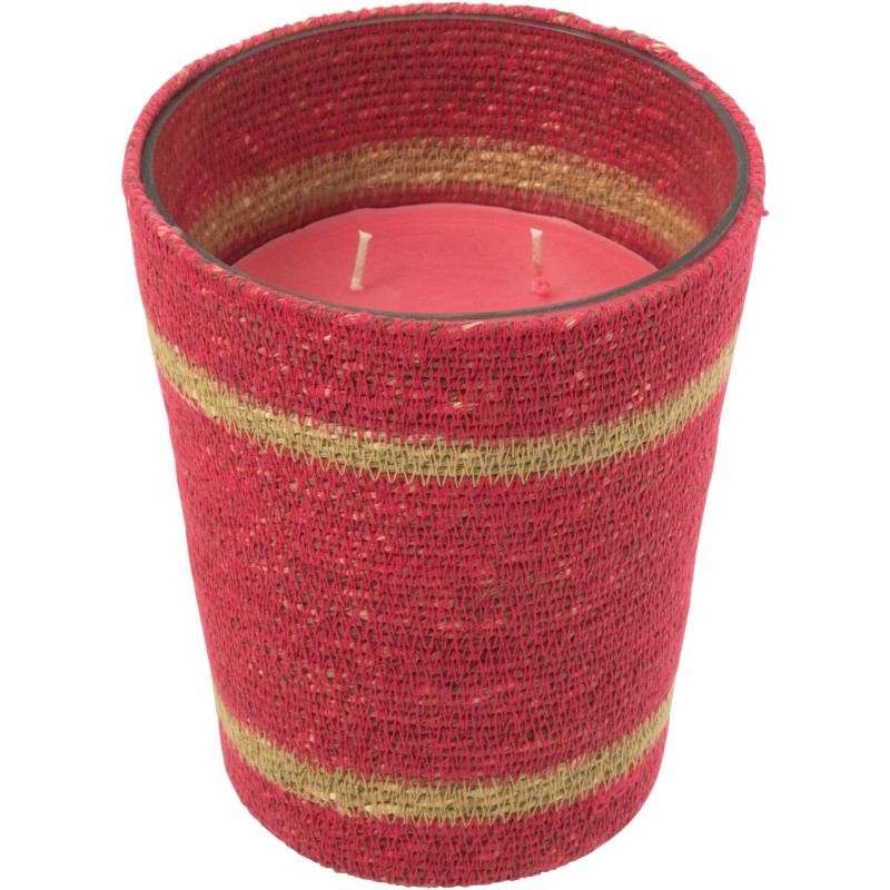 Grande Bougie ethnique chic Mélange floral Tender Rose 75 H Rotin Rose fuchsia Tressé Verre Cire Flamia 