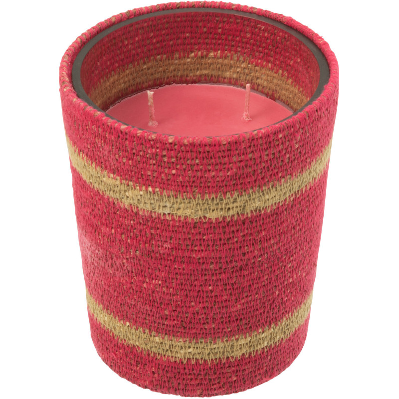 Bougie ethnique chic Mélange floral Tender Rose 55 H Rotin Rose fuchsia Tressé Verre Cire Flamia 