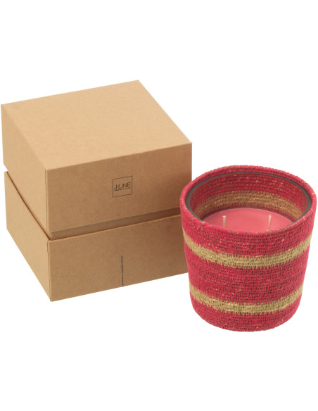 Bougie ethnique chic Mélange floral Tender Rose 45 H Rotin Rose fuchsia Tressé Verre Cire Flamia 