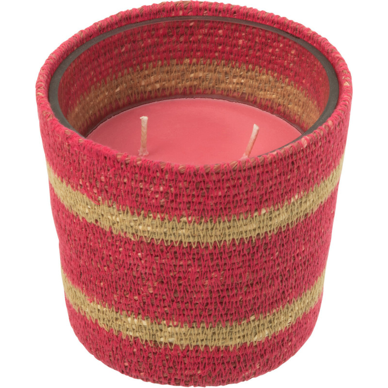 Bougie ethnique chic Mélange floral Tender Rose 45 H Rotin Rose fuchsia Tressé Verre Cire Flamia 