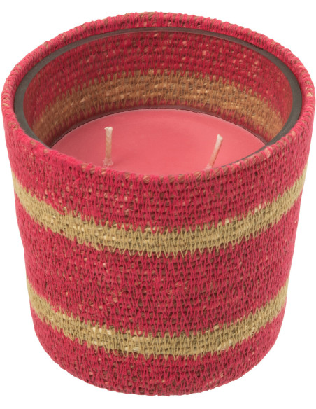 Bougie ethnique chic Mélange floral Tender Rose 45 H Rotin Rose fuchsia Tressé Verre Cire Flamia 