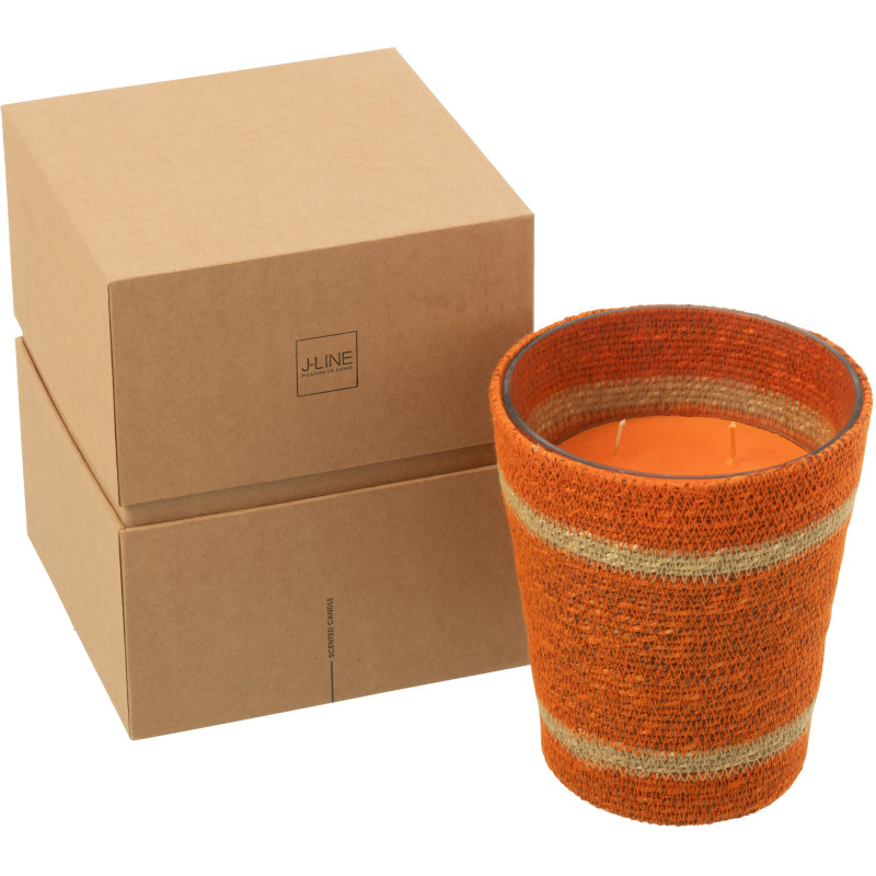 Grande Bougie ethnique chic Mélange gourmand Vanilla Escape 75 H Rotin Orange Tressé Verre Cire Flamia 