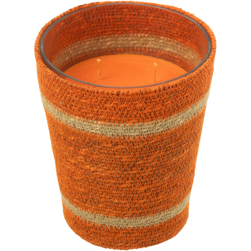 Grande Bougie ethnique chic Mélange gourmand Vanilla Escape 75 H Rotin Orange Tressé Verre Cire Flamia 