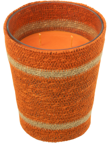 Grande Bougie ethnique chic Mélange gourmand Vanilla Escape 75 H Rotin Orange Tressé Verre Cire Flamia 