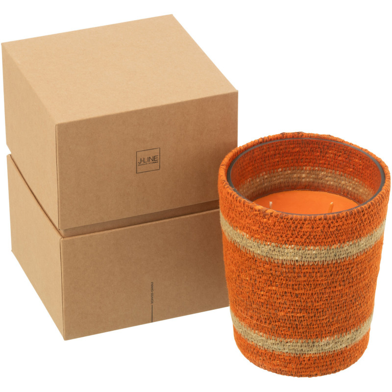 Bougie ethnique chic Mélange gourmand Vanilla Escape 55 H Rotin Orange Tressé Verre Cire Flamia 