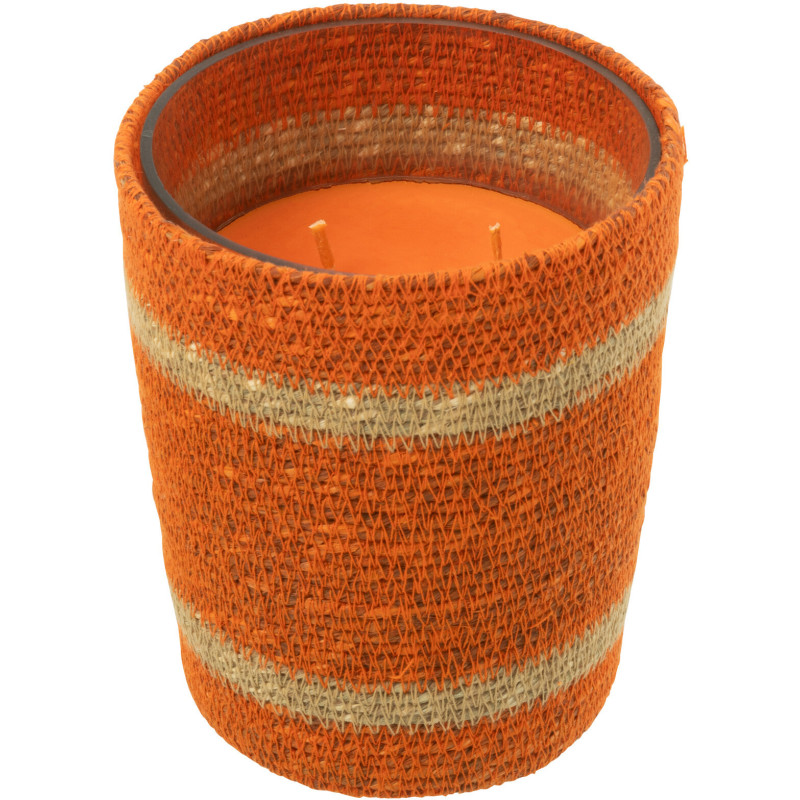 Bougie ethnique chic Mélange gourmand Vanilla Escape 55 H Rotin Orange Tressé Verre Cire Flamia 
