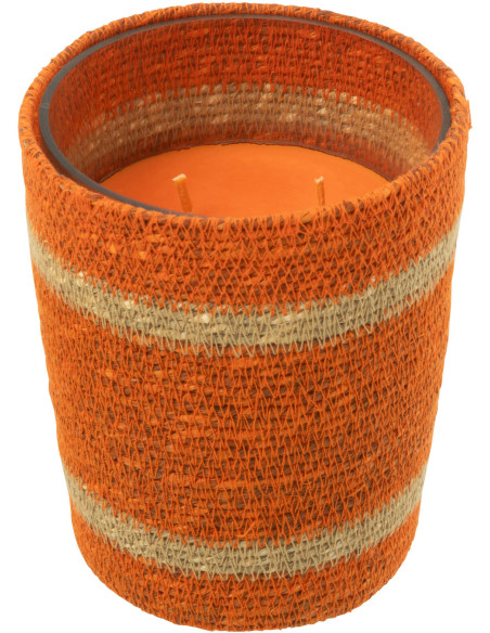 Bougie ethnique chic Mélange gourmand Vanilla Escape 55 H Rotin Orange Tressé Verre Cire Flamia 
