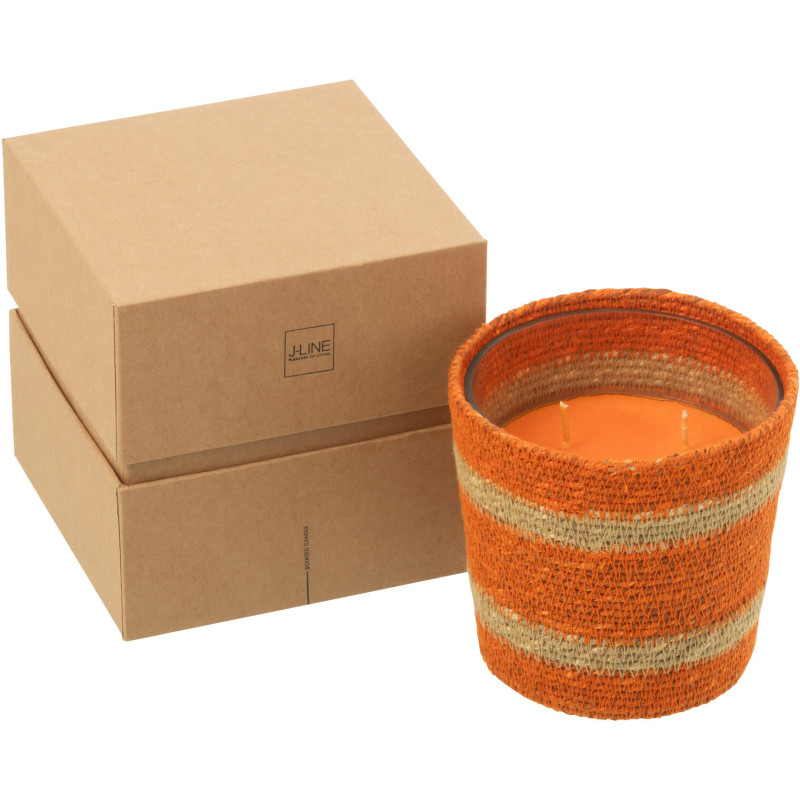 Bougie ethnique chic Mélange gourmand Vanilla Escape 45 H Rotin Orange Tressé Verre Cire Flamia 