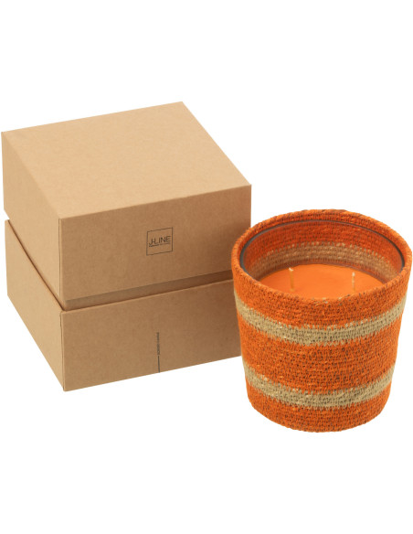 Bougie ethnique chic Mélange gourmand Vanilla Escape 45 H Rotin Orange Tressé Verre Cire Flamia 