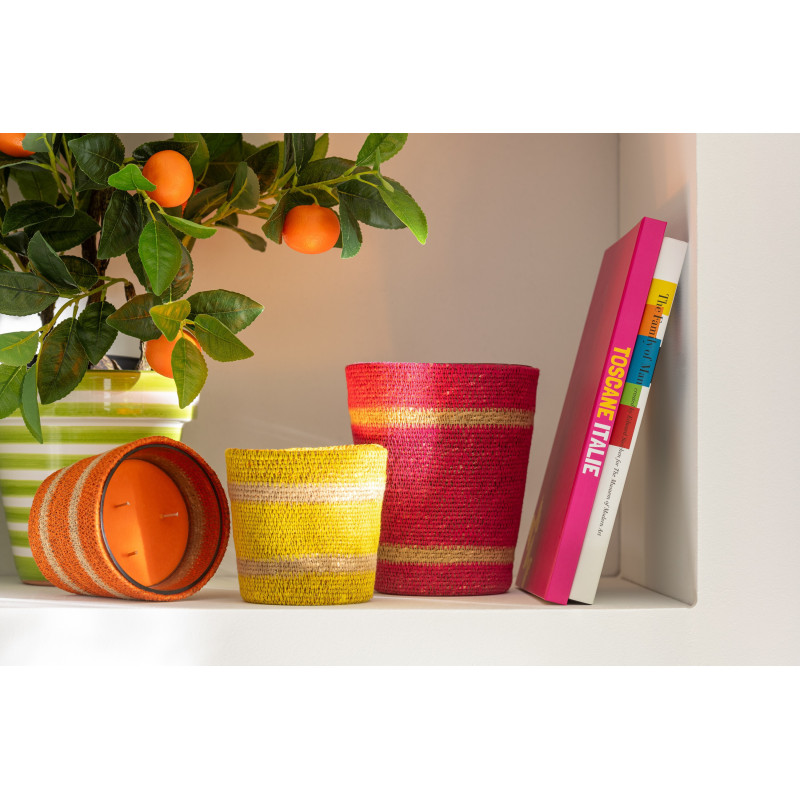 Bougie ethnique chic Mélange gourmand Vanilla Escape 45 H Rotin Orange Tressé Verre Cire Flamia 