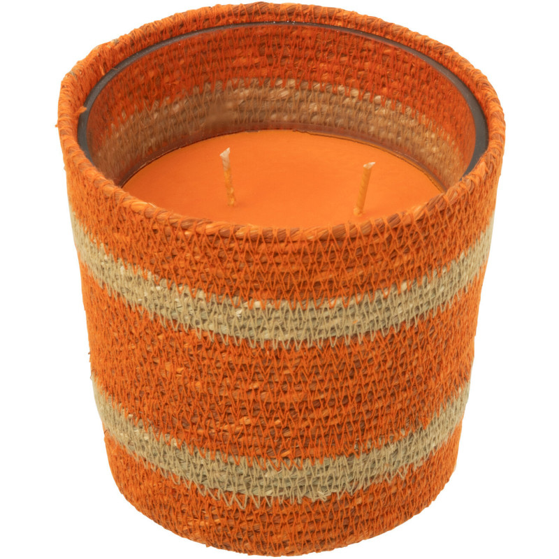 Bougie ethnique chic Mélange gourmand Vanilla Escape 45 H Rotin Orange Tressé Verre Cire Flamia 