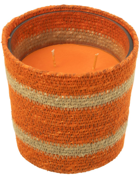 Bougie ethnique chic Mélange gourmand Vanilla Escape 45 H Rotin Orange Tressé Verre Cire Flamia 