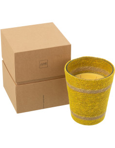 Grande Bougie ethnique chic Mélange fruité Zesty Sunburst 75 H Rotin Jaune Tressé Verre Cire Flamia 
