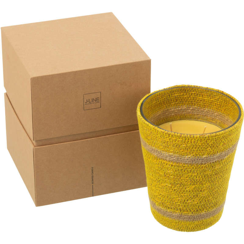 Grande Bougie ethnique chic Mélange fruité Zesty Sunburst 75 H Rotin Jaune Tressé Verre Cire Flamia 
