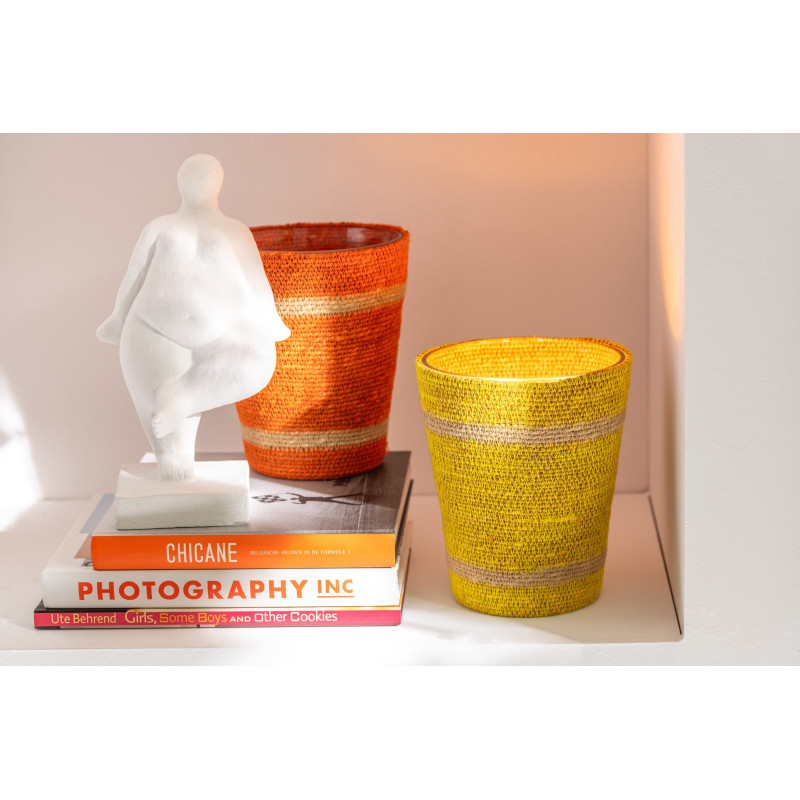 Grande Bougie ethnique chic Mélange fruité Zesty Sunburst 75 H Rotin Jaune Tressé Verre Cire Flamia 