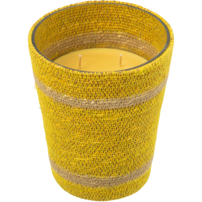 Grande Bougie ethnique chic Mélange fruité Zesty Sunburst 75 H Rotin Jaune Tressé Verre Cire Flamia 