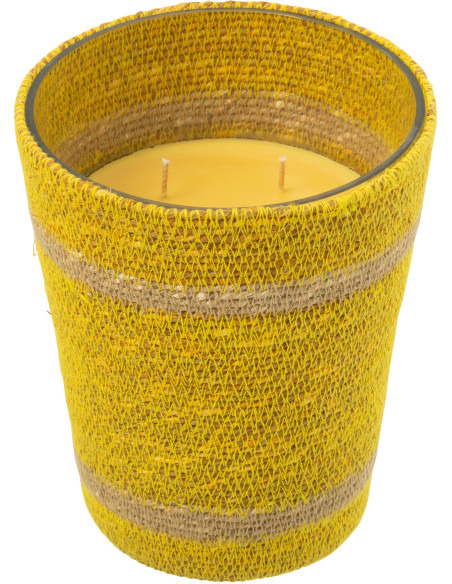 Grande Bougie ethnique chic Mélange fruité Zesty Sunburst 75 H Rotin Jaune Tressé Verre Cire Flamia 