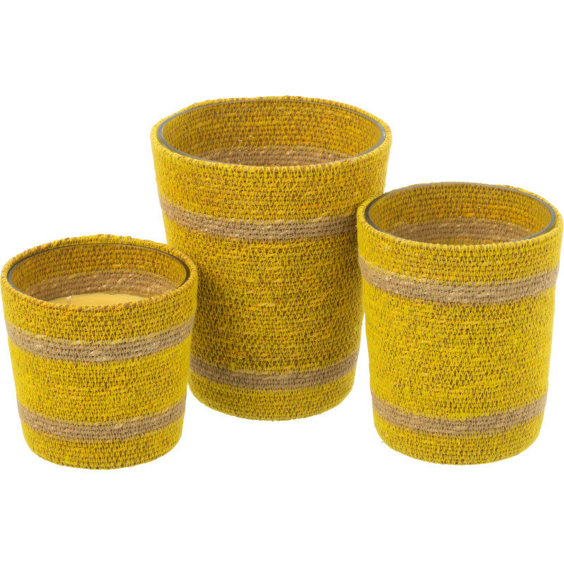 Grande Bougie ethnique chic Mélange fruité Zesty Sunburst 75 H Rotin Jaune Tressé Verre Cire Flamia 