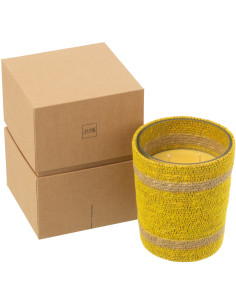 Bougie ethnique chic Mélange fruité Zesty Sunburst 55 H Rotin Jaune Tressé Verre Cire Flamia 