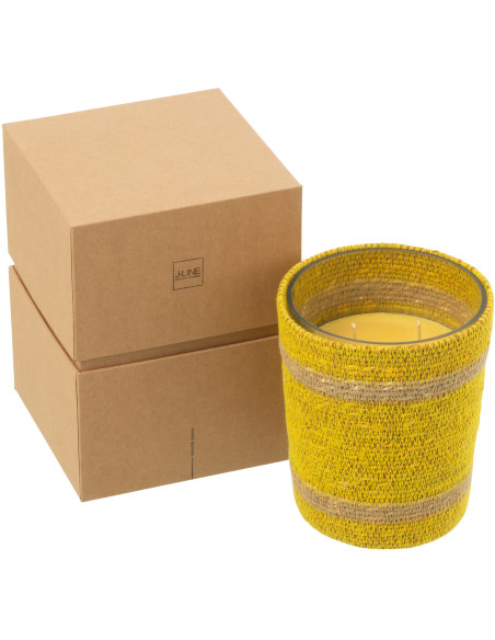 Bougie ethnique chic Mélange fruité Zesty Sunburst 55 H Rotin Jaune Tressé Verre Cire Flamia 