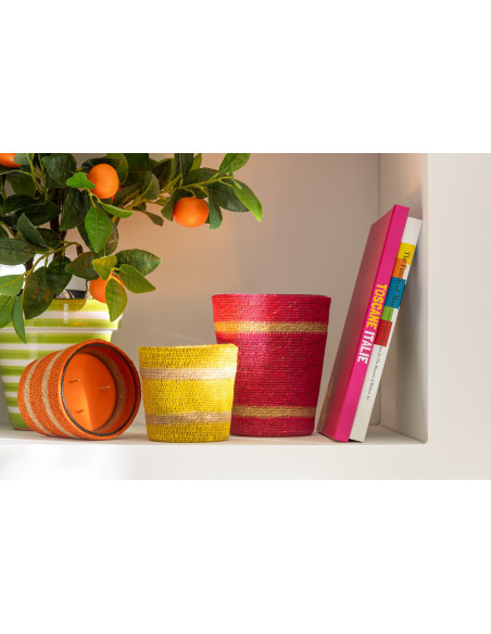 Bougie ethnique chic Mélange fruité Zesty Sunburst 55 H Rotin Jaune Tressé Verre Cire Flamia 