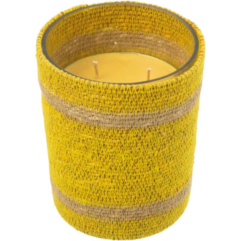 Bougie ethnique chic Mélange fruité Zesty Sunburst 55 H Rotin Jaune Tressé Verre Cire Flamia 