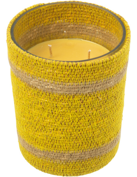 Bougie ethnique chic Mélange fruité Zesty Sunburst 55 H Rotin Jaune Tressé Verre Cire Flamia 