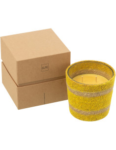 Bougie ethnique chic Mélange fruité Zesty Sunburst 45 H Rotin Jaune Tressé Verre Cire Flamia 