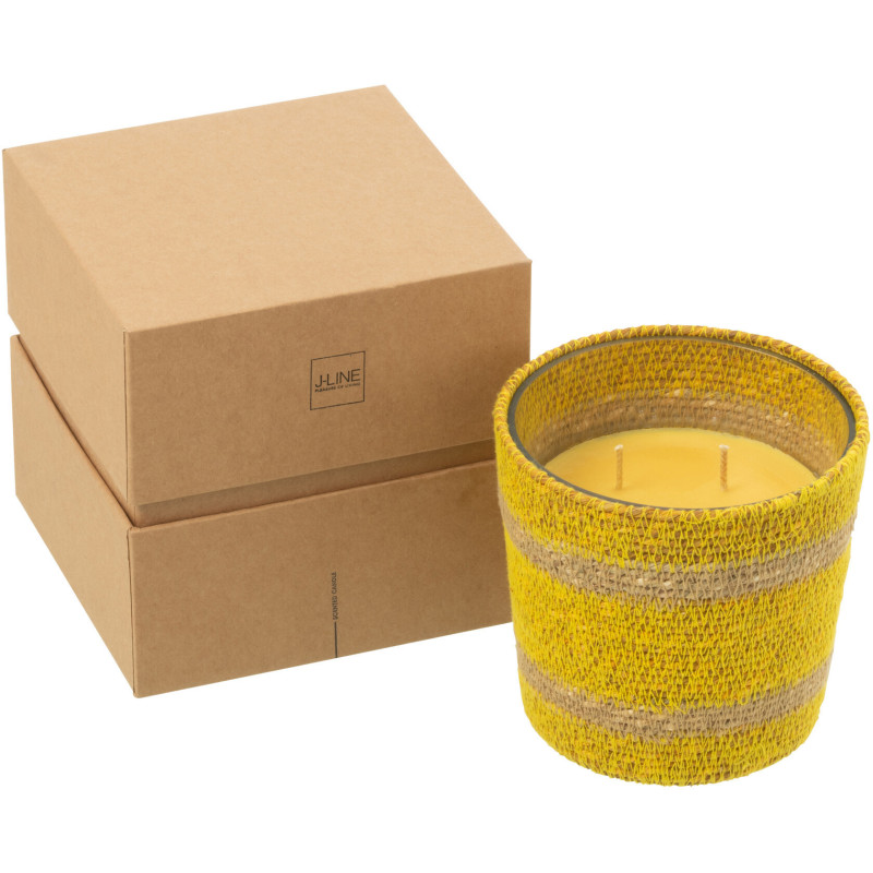 Bougie ethnique chic Mélange fruité Zesty Sunburst 45 H Rotin Jaune Tressé Verre Cire Flamia 