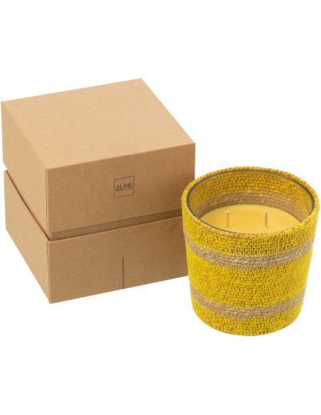 Bougie ethnique chic Mélange fruité Zesty Sunburst 45 H Rotin Jaune Tressé Verre Cire Flamia 