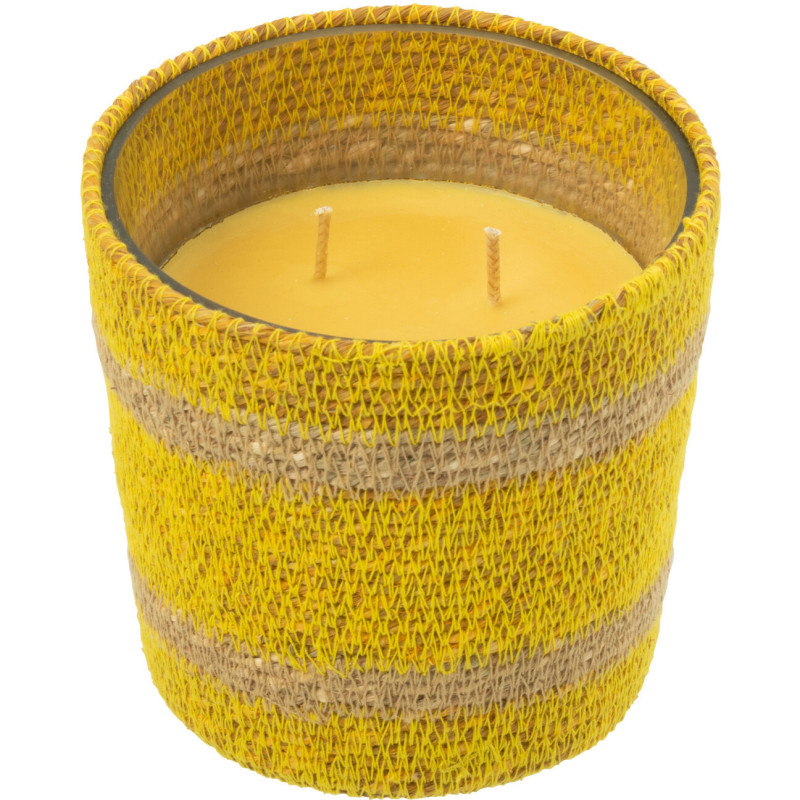 Bougie ethnique chic Mélange fruité Zesty Sunburst 45 H Rotin Jaune Tressé Verre Cire Flamia 