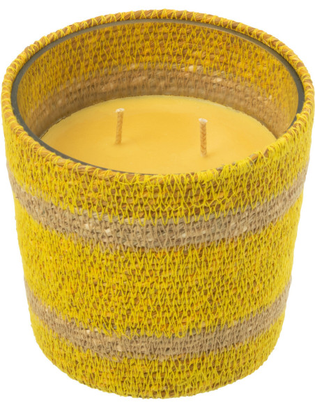 Bougie ethnique chic Mélange fruité Zesty Sunburst 45 H Rotin Jaune Tressé Verre Cire Flamia 