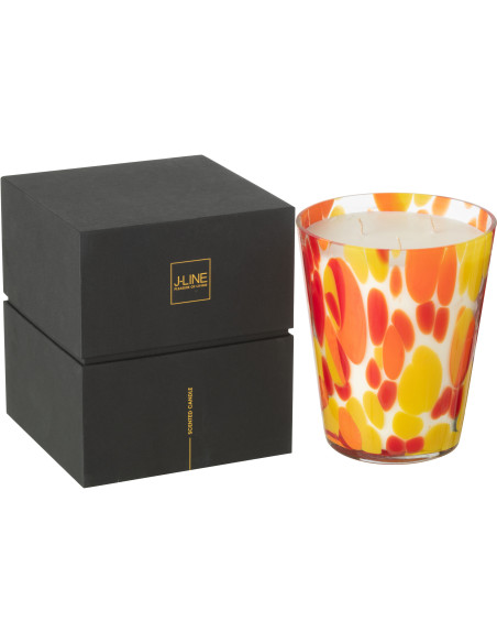 Grande Bougie extra longue durée seventies Mélange oriental Wild Protea & Rhubarb 95 H Verre Orange Jaune Moucheté Cire Noa 