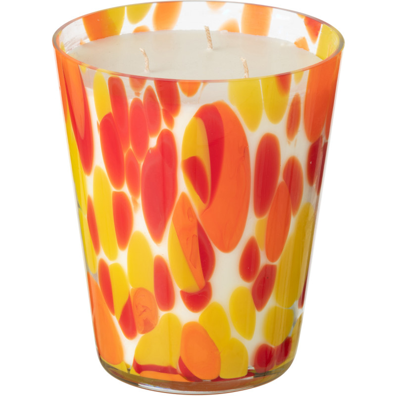 Grande Bougie extra longue durée seventies Mélange oriental Wild Protea & Rhubarb 95 H Verre Orange Jaune Moucheté Cire Noa 