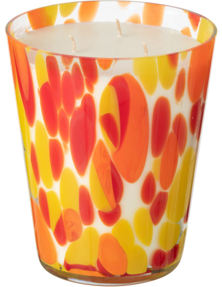 Grande Bougie extra longue durée seventies Mélange oriental Wild Protea & Rhubarb 95 H Verre Orange Jaune Moucheté Cire Noa 